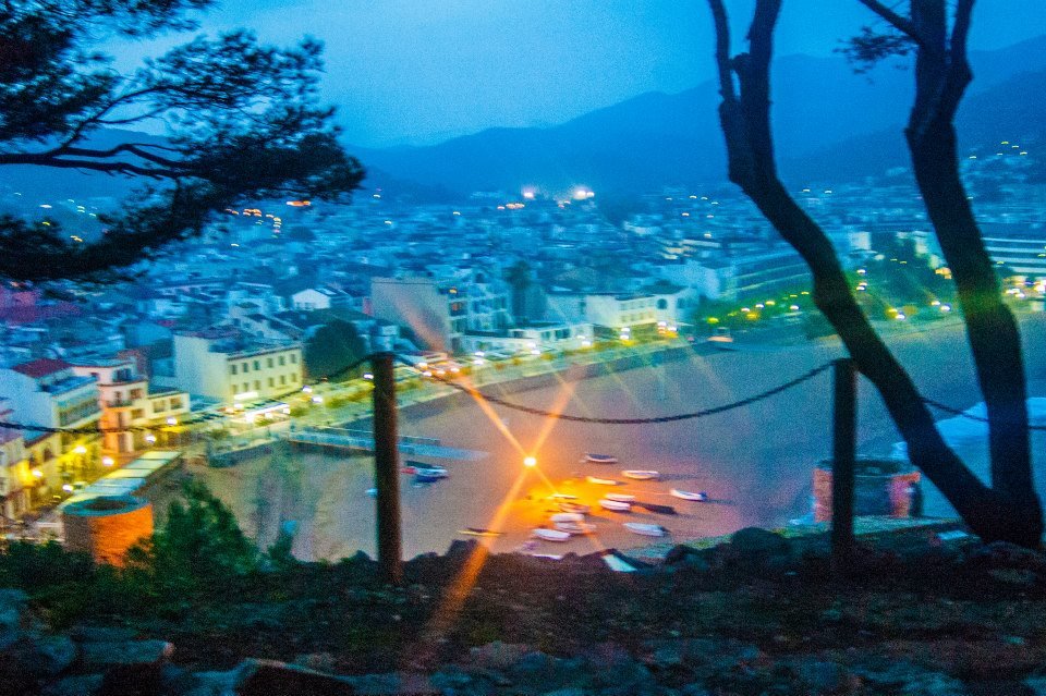 night shot of town from bluff